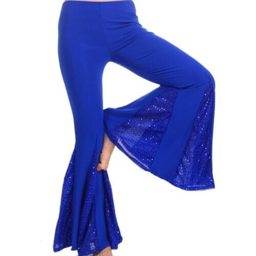 Womens Belly Dance Pants Crystal Cotton Fishtail Pants Professional Dancewear
