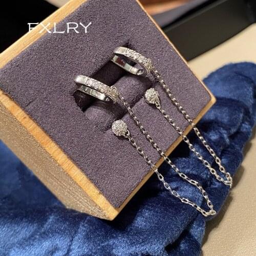 FXLRY personality Ear chain piece ear clip earrings simple inlaid zircon earrings For Women Fashion Jewelry