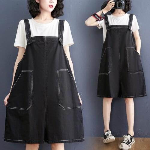 6522 Casual Playsuits Shorts All-Match Loose Summer Elegant Lady Romper Large Pocket Simple Solid Color Wide Leg Black Overalls