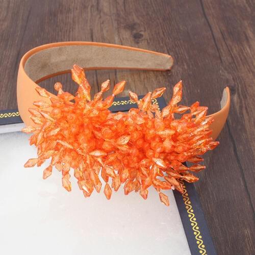 2019 New Baroque Fishion Travel Headband Orange Crystal Flower Geometry With Luxury Dance Party Catwalk Headband For Woman