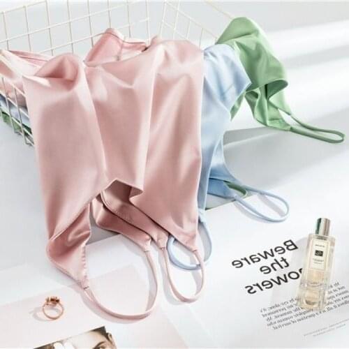 2021 Spaghetti Strap Top Women Halter V Neck Basic White Cami Sleeveless Satin Silk Tank Tops WomenS Summer Camisole Plus Size