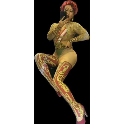 Women Vintage Court Style Pattern Tassels Dance Performance Clothes Female Skinny Acrobatics Stage Costumes Women Nightclub Wear