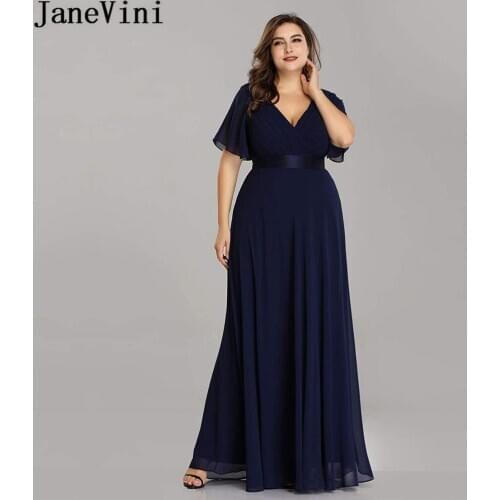 JaneVini Ladies Chiffon Long Mother of the Bride Dresses Plus Size Pleat Elegant Groom Mother Party Dress robe mere de la mariee