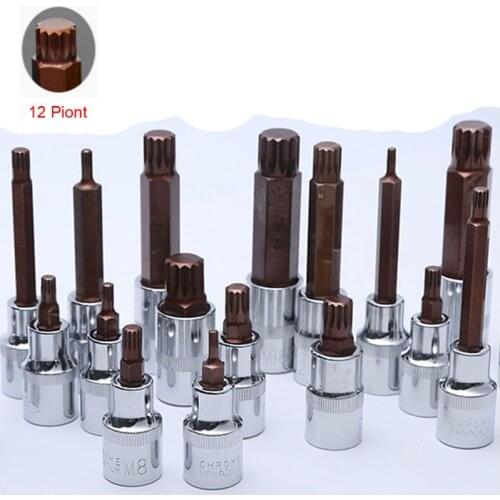 1Pcs 1/2" Drive Spline Bit Socket Wrench 12 Point S2 Alloy Screwdriver Bit Ratchet Socket Wrench Adapter Head for Torque Spanner