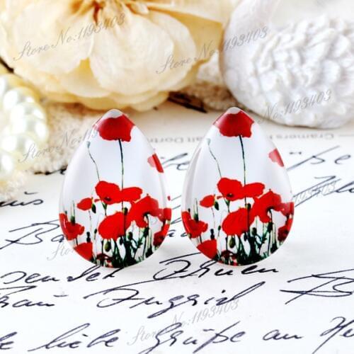 10pcs 13x18mm 18x25mm Handmade Photo Teardrop Glass Beads Cabochon DIY For Tray setting finding-( Flower)-(HPGC-T-232)