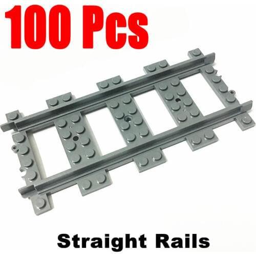 100 Pcs/Lot City Trains Train Track Rail Straight Rails Building Blocks Set Bricks Model Kids Classic Toys For Children gift