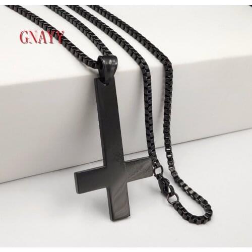 18''-32'' XMAS Gifts Jewelry Stainless Steel Black Mens 2.4mm Box Chain upside down Cross Pendant Necklace hot selling