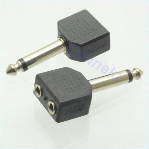 20pcs/lot 6.35mm 1/4" Mono male to 2 dual 3.5mm 1/8"Mono female jack Y Splitter Adapter