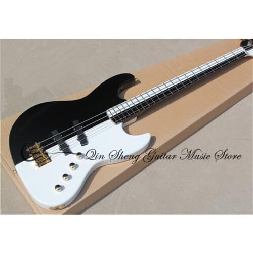 Custom ja 4 string bass guitar,white and black bass,golden bridge,gold switch,basswood body maple neck