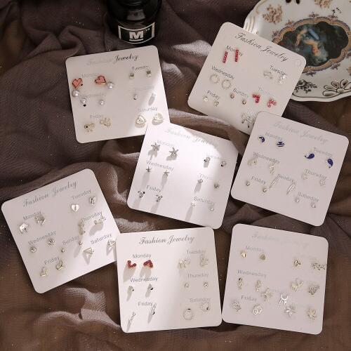 Accessories with pearl drop oil five-star flower love moon crown multi-style earrings 6 pairs of combination set for female