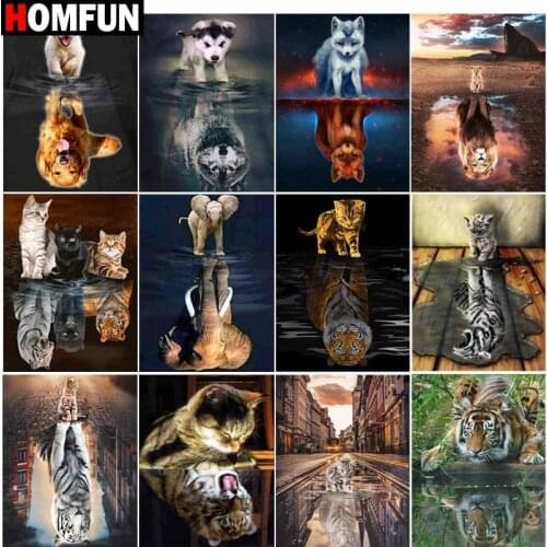 HOMFUN Full Square/Round Drill 5D DIY Diamond Painting "Animal reflection landscape" Embroidery Cross Stitch 5D Home Decor Gift