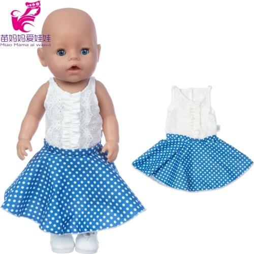 40cm Baby Doll White Lace Dress Blue Dots Skirt 17 Inch Dolls Clothes Children Birthday Gifts