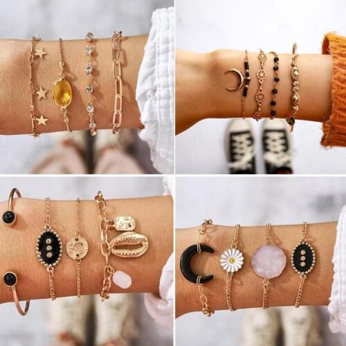 Bohemia Shell Stone Beads Charm Bracelets Sets For Women Rope Wrap Bracelet Jewelry Gifts