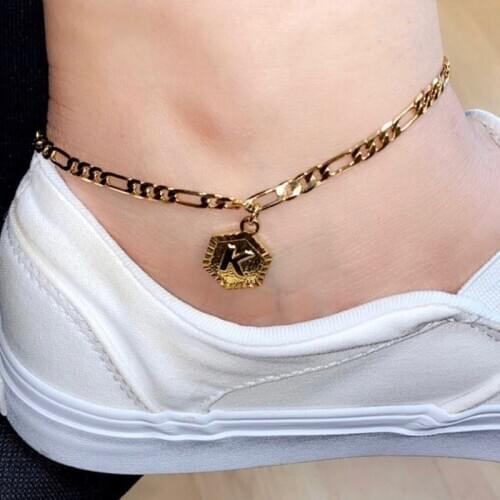 Anklet For Women Letter Hexagonal Stainless Steel Fashion Foot Bracelet Jewelry Initial Alphabet Anklet Best Friendship Gifts