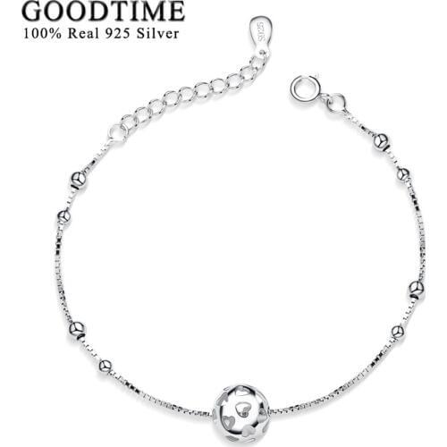 Fashion Real Solid 925 Sterling Silver Bracelets & Bangles Heart Hollow Ball Beads Charm Jewelry For Women Bride