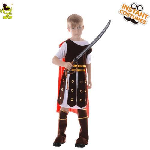 Kids Roman Warrior Cosplay Costumes Halloween Outfits for Boys Purim Role Play Roman Fighter Fancy Dress Up