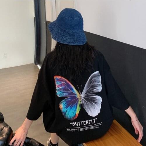 Hip Hop Oversize Butterfly T Shirt Men 2020 Streetwear Harajuku Color Tshirt Short Sleeve Cotton Loose Hiphop T-shirt Plus Size