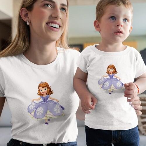 Disney Family Clothes Fashion Casual Series Short Sleeve Comfortable Sofia Cartoon Printing Color Adult Unisex T-Shirts Harajuku