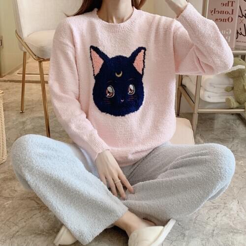 Cotton Womens Dressing Pajamas For Women Cute Cartoon Sleepwear Thick Warm Nightwear New 2020 Autumn Winter Warm Flannel