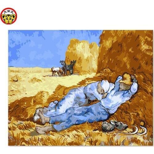 Painting by numbers art paint by number DIY decoration living room bedroom sofa background Van Gogh wheat field lunch break
