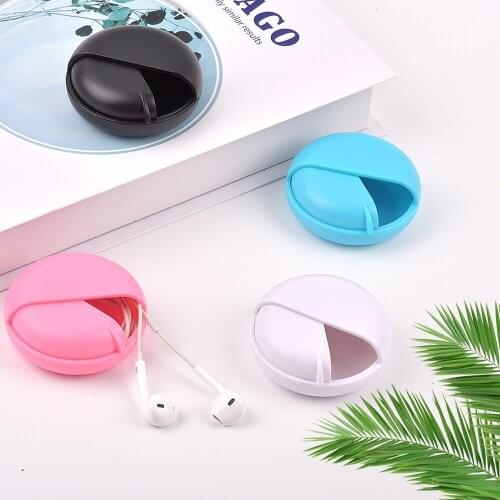 Round Earphone Wire Box Organizer Data Line Cables Storage Case Plastic Container Jewelry Headphone Protect with Rotating Cover