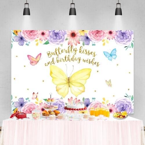Laeacco Flowers Butterfly Custom Photography Backdrops Baby Shower Backgrounds Birthday Photophone Newborn Photocall Photozone