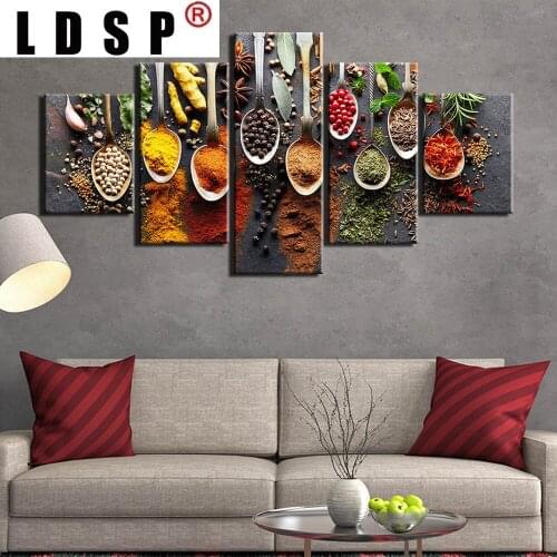 LDSP 5 piece kitchen food canvas painting food Picture wall Art Decorative picture 5 panels spices living room wall pictures