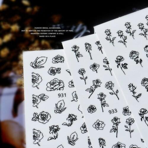 Manicure sticker rose black and white waterproof Japanese decorative nail Decal