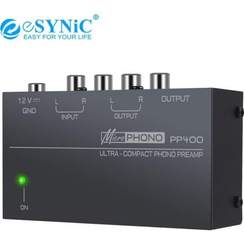 ESYNiC Metal Phono Preamp PP400 Audiophile M/M Phono Preamp Preamplifier With Level Controls RCA Input & Output Interfaces