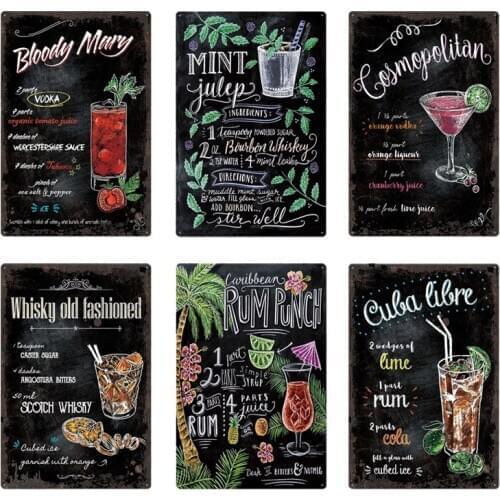 Cocktail Metal Sign Plaque intage Pub Black Tin Wall Decor For Bar Club Man Cave Retro Posters Iron Painting