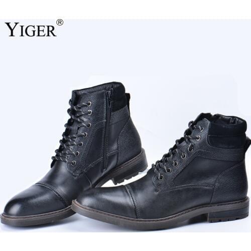 Mens Martins Boots Winter Man Casual Genuine Leather Boots Mens Large size lace-up boots Outdoor Desert Boots Vintage Black