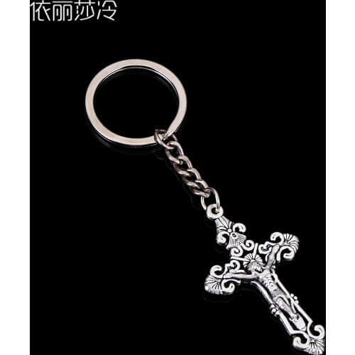 Variety Saint Jesus Christ Cross Key Chain Pendant Cheap Car Accessories Mens Car Keychain Ring Set 50x35mm