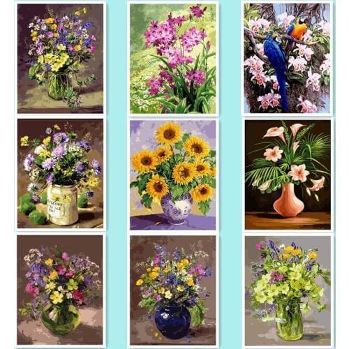1Set DIY Digital Oil Paintings By Numbers Canvas Handpainted Abstract Flower Painting For Livingroom Frameless 40x50cm DY613
