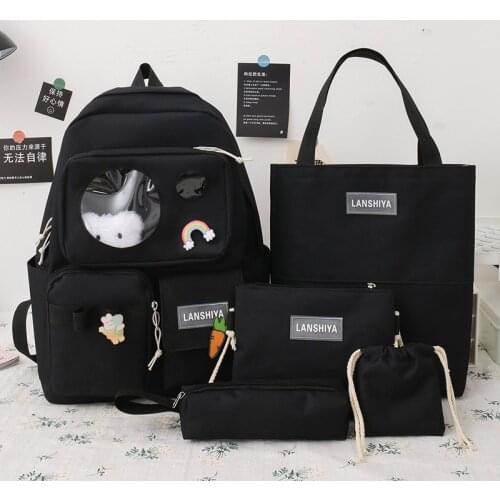 5piece School Bags For Teenager Girls Fashion Women Backpack Canvas Student Waterproof School Backpack Mochilas Rucksacks