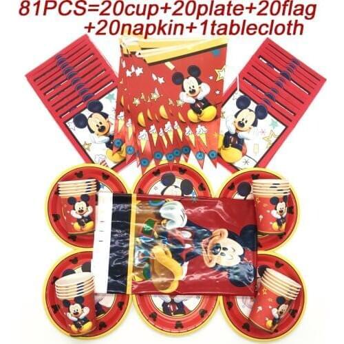 Disney Red Mickey Party Decorations Supplies Set Mickey Mouse Birthday Banner Flags Disposable Cup Plate Mickey Party Tablecloth
