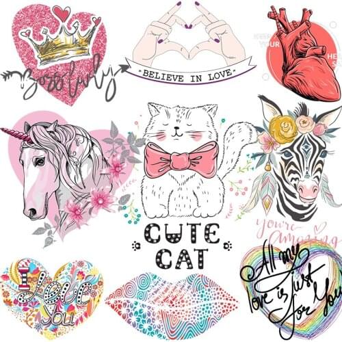 Animal pattern Clothes Patch Cat Unicorn Zebra Iron on Transfers for DIY Heart Heat Transfer Vinyl Clothes Sexy Lips Stickers