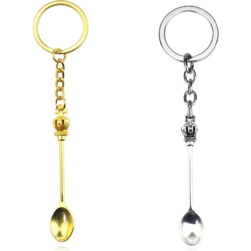 New Fashion Zinc Alloy Classical Crown Shape Pendant Spoon Keychain Bag Key Ring Small Gift Durable Jewelry Pendant