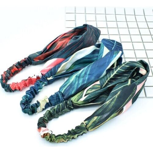 New Korean Cross-Elasticity Ladies Face Wash Hair Band Sports Yoga Headband Girls Summer Banana Leaf Headband Hair Accessories