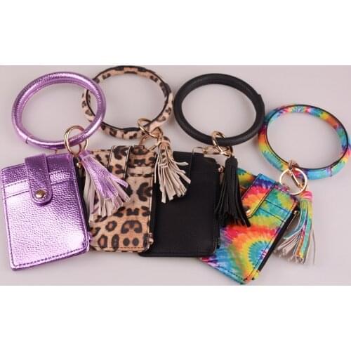 New Arrival Multiful Keychain Key Ring And Card Wallet PU Leather O Key Ring With Matching Wristlet Zipper Bag For Women Girls