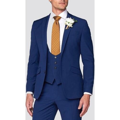 2021 New Design Style Tailor-Made Autumn Winter Fashion Handsome Blue Suit Set (Blazer+Pants+Vest) Suitable For Business Party