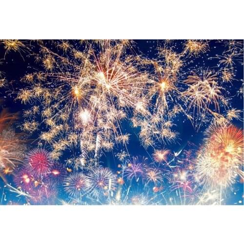 New Year Backdrop Fireworks in the Blue Night Sky Photography Background Newborn Baby Photo Booth Studio Prop Party Decor