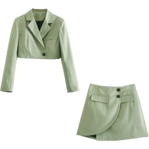 New Women 2 Piece Set Suit Cropped Blazer and Mini Skirt Elegant High Fashion Chic Lady Woman Summer Blazer Skirt Set