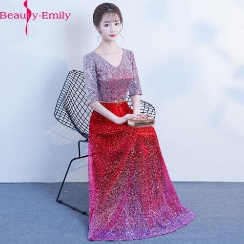 Beauty-Emily Charming V Neck Half Sleeve Bridesmaid Dresses with Sashes 2020 A-Line Vestido De Festa De Casamen Party Dress