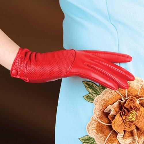 Fashion New Womens Genuine Leather Glove Goatskin Autumn and Winter Plus Velvet Warm Gloves Lady Leather Gloves