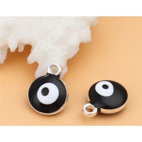 20 PCs New Religious Evil Eye Pendant Charms Alloy Round Silver Color Colorful For DIY Fashion Earrings Jewelry Making 13x10mm