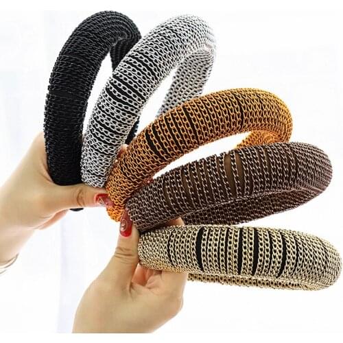 Creative Metal Chain Weaving Sponge Hairbands For Women Gold Silver Color Elastic Wide Brim Headband Hair Bands Handmade Jewelry