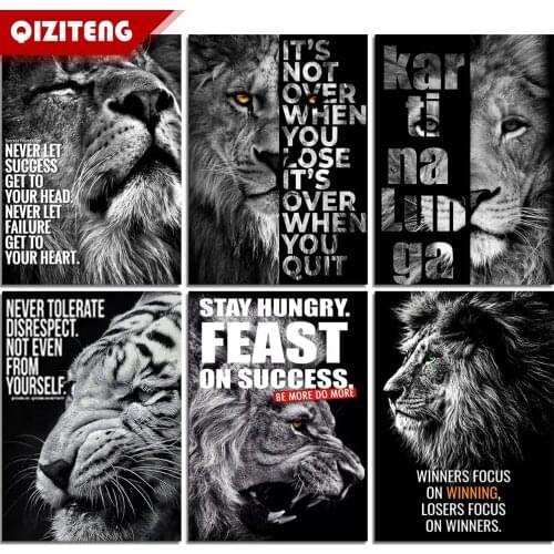 QIZITENG 5D Diy Diamond Painting Lion Cross Stitch Full Square Diamond Embroidered Animal Mosaic Rhinestone Text Home Decoration