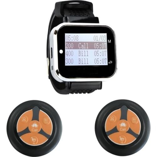 Wireless Waiter Calling System 1 Watch Receiver + 2 Super Thin Buttons Transmitter Guest Pager for Restaurant Service