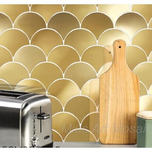 Luxury gold fish scal metail kitchen mosaic tile for home decoration