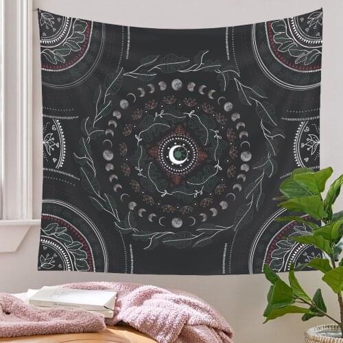 Psychedelic Mandala Moon Sun Tapestry White Black Bohemian Background Wall Cloth Carpet Wall Hanging Tapestries Dorm Home Decor